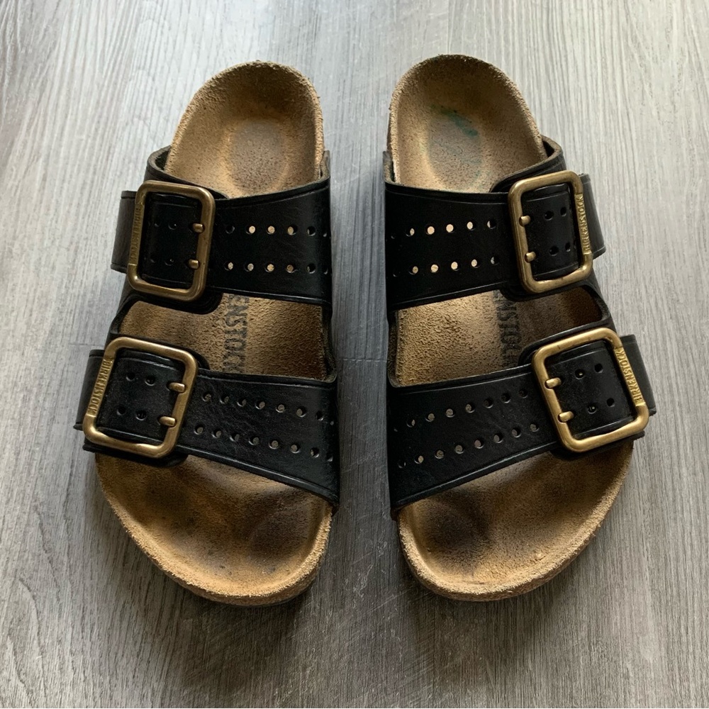 Birkenstock Arizona Bold Leather Two Straps in Black Sandals Size 39 - Picture 2 of 15